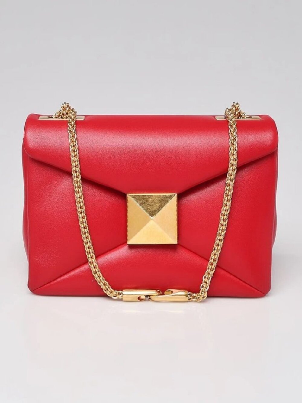 Valentino Red Quilted Nappa Leather One Stud Chain Clutch Crossbody Bag